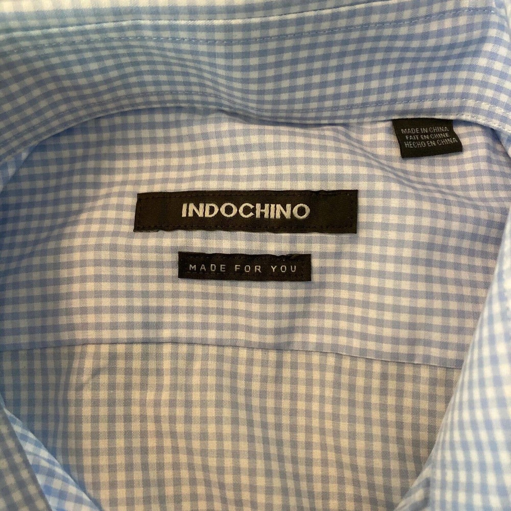 Indochino Shirt Mens Sz M Blue Gingham Cotton Slim Fit‎ Logo Button Up Collared - Picture 6 of 11